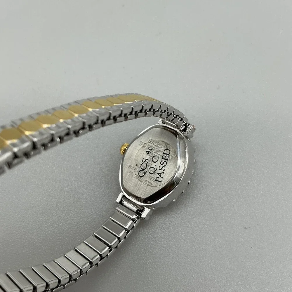 Sarah Coventry Womens Watch 19mm White Oval Dial Gem Bezel Stretch New Battery